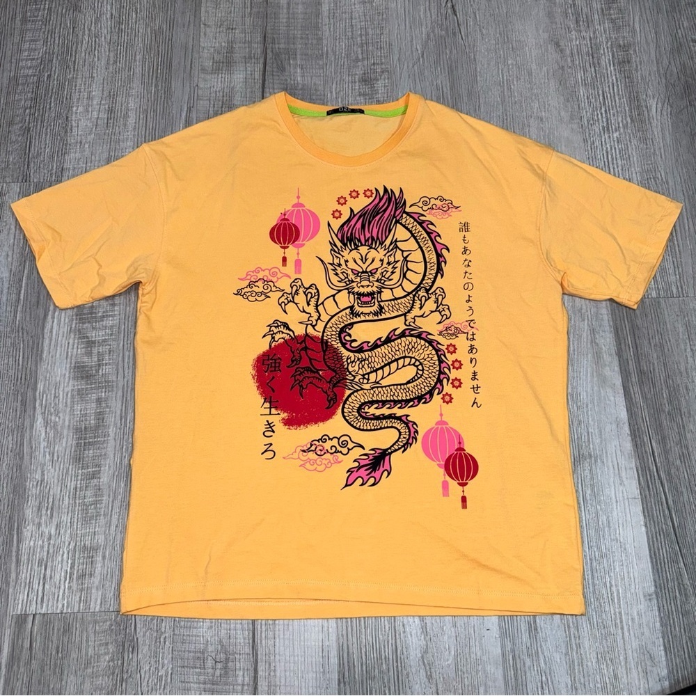 Mens One Life Dragon Graphic T-Shirt Large  Japanese Style Tee